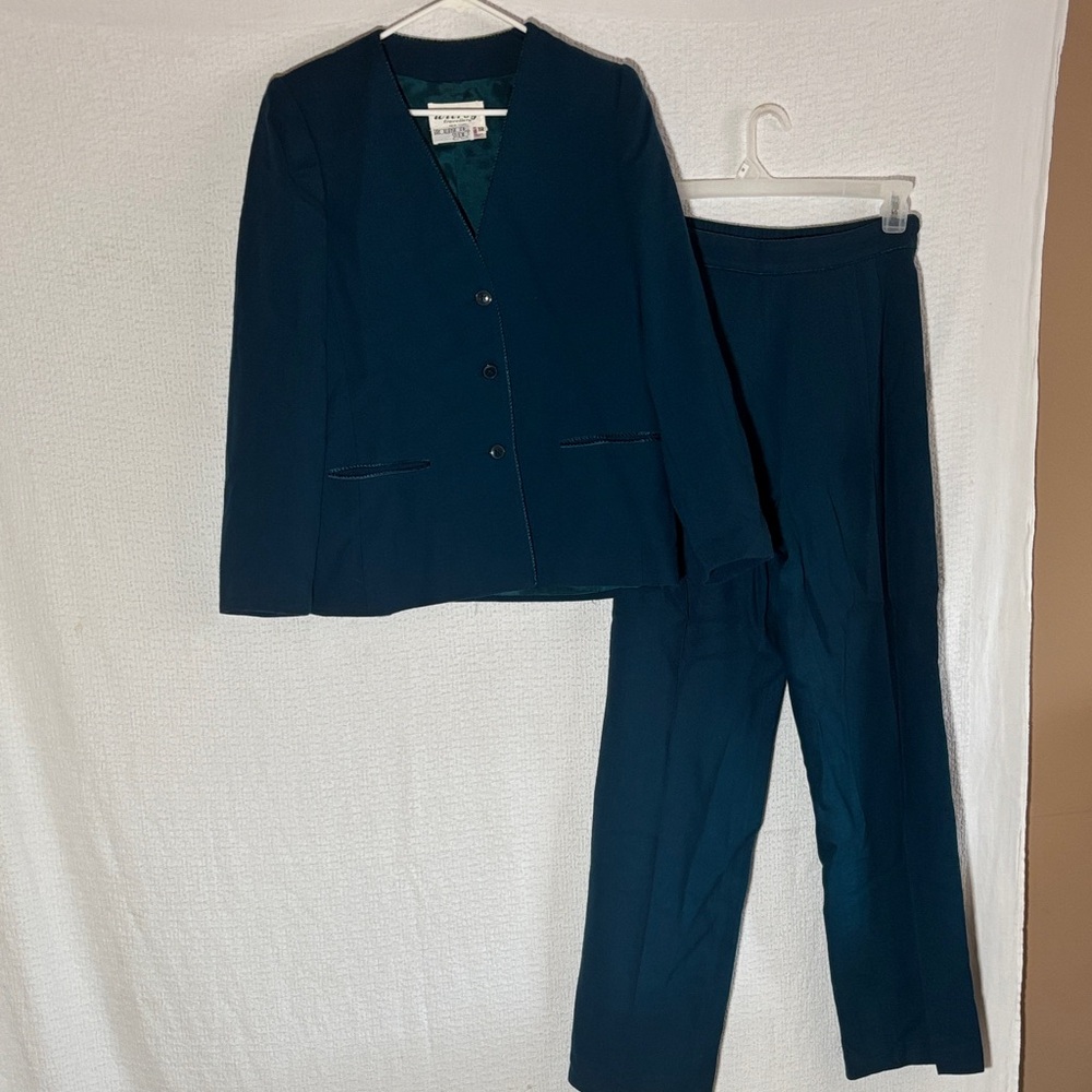 Vintage Dark Teal Blazer and Pants Set 100% Wool